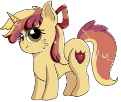 Size: 973x821 | Tagged: safe, artist:rainbowtashie, oc, oc only, oc:sparkling apples, earth pony, pony, unicorn, bow, commissioner:bigonionbean, cute, cutie mark, female, filly, fusion, fusion:apple bloom, fusion:dinky hooves, mare, solo