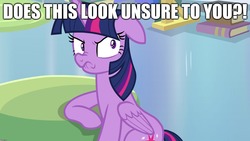 Size: 1920x1080 | Tagged: safe, edit, edited screencap, screencap, twilight sparkle, alicorn, pony, g4, the ending of the end, caption, does this look unsure to you?, grumpy, grumpy twilight, image macro, just one bite, spongebob squarepants, text, twilight sparkle (alicorn)