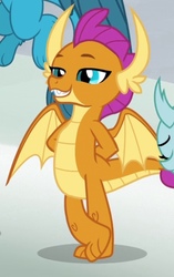 Size: 394x628 | Tagged: safe, screencap, gallus, ocellus, smolder, dragon, griffon, g4, the ending of the end, cropped, cute, dragoness, female, lidded eyes, offscreen character, paws, solo focus