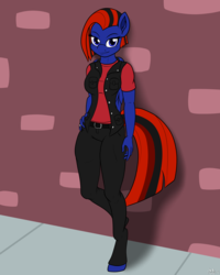 Size: 2000x2500 | Tagged: safe, artist:novaspark, oc, oc only, oc:lightning shade, anthro, clothes, colored, female, flat colors, high res, solo