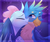 Size: 951x800 | Tagged: safe, artist:waterz-colrxz, gallus, ocellus, changedling, changeling, griffon, g4, cheek kiss, cute, diaocelles, digital art, duo, eyes closed, female, gallabetes, kissing, male, ship:luslus, shipping, straight