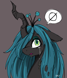 Size: 1153x1337 | Tagged: safe, artist:9air, queen chrysalis, changeling, changeling queen, g4, bust, changelings in the comments, crying, female, pictogram, sad, simple background, solo