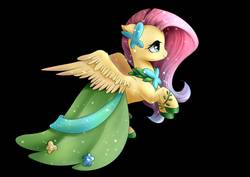 Size: 1754x1240 | Tagged: safe, artist:t0zona, fluttershy, pegasus, pony, g4, the best night ever, alternate hairstyle, black background, clothes, cute, dress, female, gala dress, hat, profile, shyabetes, simple background, solo
