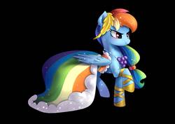 Size: 1754x1240 | Tagged: safe, artist:t0zona, rainbow dash, pegasus, pony, g4, the best night ever, black background, clothes, cute, dashabetes, dress, female, gala dress, grand galloping gala, mare, rainbow dash always dresses in style, simple background, solo