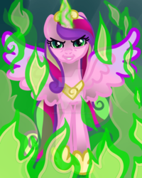 Size: 800x1000 | Tagged: safe, artist:koharuveddette, queen chrysalis, alicorn, changeling, pony, a canterlot wedding, g4, disguise, disguised changeling, fake cadance, female, fire, green fire, solo