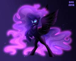 Size: 997x802 | Tagged: safe, artist:dragonfoxgirl, oc, oc only, oc:nyx, alicorn, pony, alicorn oc, angry, fangs, female, glare, mare, nightmare eyes, nightmare nyx, older, older nyx, rearing, serious, slit pupils, spread wings, wings