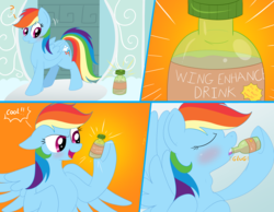 Size: 2160x1680 | Tagged: safe, artist:necrofeline, rainbow dash, pegasus, pony, series:faulty supplement, g4, comic, dialogue, drink, drinking, female, mare, potion, sequence, solo, this will end in weight gain