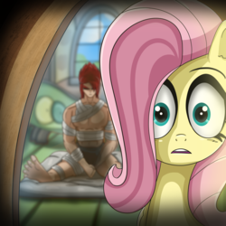 Size: 6000x6000 | Tagged: safe, artist:undisputed, fluttershy, oc, oc:crimson sky, human, pony, g4, feet, female, futon, male, male feet, mare, perspective, surprised