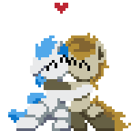 Size: 192x192 | Tagged: safe, artist:bitassembly, part of a set, oc, oc only, oc:logic puzzle, oc:supersaw, earth pony, pony, unicorn, animated, duo, gay, heart, hug, male, oc x oc, pixel art, shipping, ych result