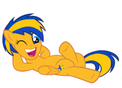 Size: 1050x761 | Tagged: safe, artist:mlpfan3991, artist:wissle, oc, oc only, oc:flare spark, pegasus, pony, g4, draw me like one of your french girls, flare spark is best facemaker, laid back, one eye closed, pegasus oc, simple background, solo, transparent background, wink