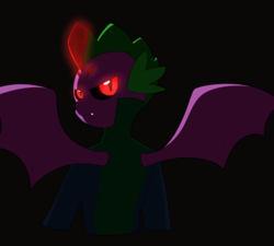 Size: 5000x4500 | Tagged: safe, alternate version, artist:chedx, spike, dragon, comic:the storm kingdom, g4, my little pony: the movie, alternate design, alternate hairstyle, alternate timeline, alternate universe, back, bodyguard, bodyguard spike, comic, crystal of light, glowing eyes, halloween, halloween 2019, holiday, looking at you, male, red eyes, solo, winged spike, wings