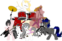 Size: 4000x2625 | Tagged: safe, artist:bigmk, artist:kuma993, oc, pony, drums, electric guitar, guitar, musical instrument, simple background, transparent background, wing hands, wings