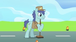 Size: 1920x1080 | Tagged: safe, screencap, deep clean, earth pony, pony, g4, the last problem, bipedal, broom, janitor, male, solo, stallion, wonderbolts headquarters