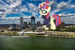 Size: 2201x1467 | Tagged: safe, artist:jhayarr23, artist:thegiantponyfan, moondancer, pony, unicorn, g4, female, giant ponies in real life, giant pony, giantess, highrise ponies, irl, macro, mare, mega/giant moondancer, milwaukee, photo, ponies in real life, wisconsin