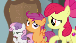 Size: 1920x1080 | Tagged: safe, screencap, apple bloom, scootaloo, sweetie belle, pony, g4, the last crusade, cutie mark crusaders