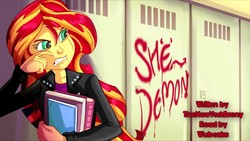 Size: 1280x720 | Tagged: safe, artist:jowyb, edit, sunset shimmer, equestria girls, g4, abuse, angry, book, bully, bullying, crying, female, hazing, she demon, shimmerbuse, upscaled, wardrobe, wrong aspect ratio