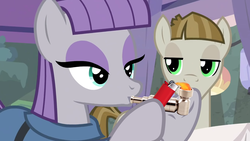 Size: 1824x1026 | Tagged: safe, artist:dwk, edit, edited screencap, editor:dwk, screencap, maud pie, mudbriar, earth pony, pony, totally legit recap, g4, student counsel, crack pipe, drug use, drugs, pipe, youtube, youtube link