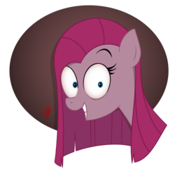Size: 2293x2236 | Tagged: safe, artist:edyhelado, pinkie pie, earth pony, pony, g4, abstract background, bust, cartoony, cute, cuteamena, female, high res, looking at you, pinkamena diane pie, portrait, shrunken pupils, smiling, solo, straight hair