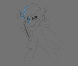 Size: 3500x3000 | Tagged: safe, artist:snowstormbat, oc, oc only, pony, bipedal, high res, looking at you, male, sketch, solo, sword, weapon
