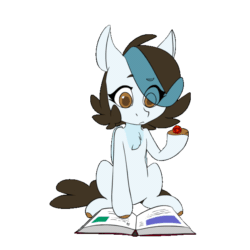 Size: 620x620 | Tagged: safe, artist:brownie97, oc, oc only, oc:sugar lock, pegasus, pony, animated, book, colored hooves, dice, eye clipping through hair, frame by frame, gif, simple background, solo, thinking, thought bubble, transparent background