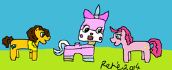 Size: 945x385 | Tagged: safe, artist:andebyful, cheese sandwich, pinkie pie, earth pony, pony, g4, crossover, lego, the lego movie, unikitty