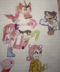 Size: 1080x1292 | Tagged: safe, artist:eddazzling81, pinkie pie, cat, gem (race), human, hybrid, puffball, unicorn, equestria girls, g4, angry, buttercup (powerpuff girls), crossover, dr. mario, female, gem, kirby, kirby (series), lego, lined paper, male, mario, mariopie, spinel, spinel (steven universe), spoilers for another series, steven universe, steven universe: the movie, super mario bros., super smash bros., super smash bros. ultimate, the lego movie, the powerpuff girls, traditional art, unikitty
