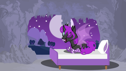 Size: 5575x3136 | Tagged: safe, artist:tsabak, oc, oc only, changeling, absurd resolution, bed, changeling oc, clothes, prone, purple changeling, socks, solo, vector