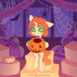 Size: 1024x1024 | Tagged: safe, artist:kjthestupidbread, oc, oc only, oc:etoz, pony, spider, unicorn, animated, barn, clothes, commission, creepy, creepy smile, crown, cute, female, gif, halloween, happy halloween, hay, hay bale, holiday, horn, jack-o-lantern, jewelry, mare, pumpkin, regalia, scary, scary face, shirt, smiling, solo, spider web, t-shirt