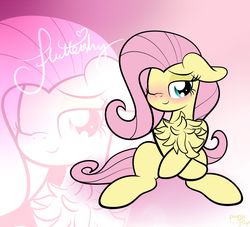 Size: 1920x1746 | Tagged: dead source, safe, artist:php142, fluttershy, pony, g4, blushing, chest fluff, cute, female, floppy ears, fluffershy, fluffy, mare, one eye closed, shyabetes, solo, zoom layer