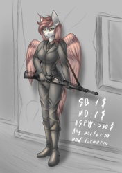 Size: 2400x3400 | Tagged: safe, artist:catd-nsfw, alicorn, anthro, commission, gun, high res, mauser 98k, solo, weapon, your character here
