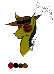 Size: 800x1100 | Tagged: safe, artist:didun850, oc, oc only, oc:gangland, earth pony, pony, bust, hat, male, reference sheet, signature, solo, stallion