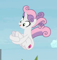 Size: 454x478 | Tagged: safe, screencap, sweetie belle, pony, unicorn, g4, growing up is hard to do, being big is all it takes, butt, cannonball, cropped, cute, diasweetes, falling, female, older, older sweetie belle, plot, smiling, solo