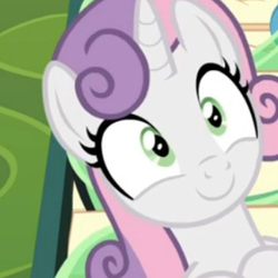 Size: 350x350 | Tagged: safe, screencap, sweetie belle, pony, g4, growing up is hard to do, cropped, cute, cuteness overload, diasweetes, female, icon, older, older sweetie belle, reaction image, smiling, solo