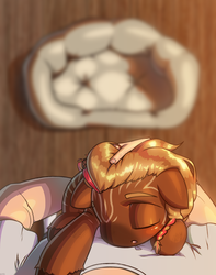 Size: 2638x3356 | Tagged: safe, artist:klooda, oc, oc:aero, pony, blushing, cushion, cute, detailed, detailed background, eyes closed, hand, high res, holding a pony, human and pony, pony pet, sleeping, sleepy, solo focus, ych result