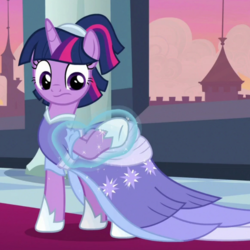 Size: 700x700 | Tagged: safe, screencap, twilight sparkle, alicorn, pony, g4, the last problem, alternate hairstyle, clothes, cropped, cute, dress, female, implied rarity, magic, mare, second coronation dress, solo, telekinesis, twilight sparkle (alicorn)