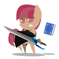 Size: 1500x1500 | Tagged: safe, artist:darksoma, oc, oc:mira star, pony, action pose, book, earth darksider, floating book, pointy ponies, pose, simple background, solo, species:darksider, sword, the darksiders, transparent background, void crystal, weapon