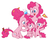 Size: 4338x3355 | Tagged: safe, artist:chub-wub, part of a set, pinkie pie, earth pony, pony, g4, my little pony: friendship is magic, the last problem, age progression, bipedal, cute, diapinkes, female, filly, filly pinkie pie, flag, foal, mare, multeity, older, older pinkie pie, one eye closed, open mouth, party horn, pinkamena diane pie, self paradox, self ponidox, simple background, smiling, solo, too much pink energy is dangerous, white background, younger