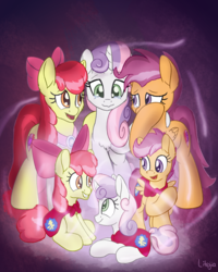 Size: 2000x2500 | Tagged: safe, artist:litrojia, apple bloom, scootaloo, sweetie belle, earth pony, pegasus, pony, unicorn, g4, abstract background, cape, cheek fluff, chest fluff, clothes, cmc cape, crying, cute, cutie mark, cutie mark crusaders, end of ponies, female, filly, goldie delicious' shawl, high res, magic, mare, older, older apple bloom, older cmc, older scootaloo, older sweetie belle, open mouth, scarf, shawl, smiling, tears of joy, the cmc's cutie marks