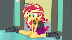 Size: 1920x1080 | Tagged: safe, screencap, sunset shimmer, equestria girls, equestria girls specials, g4, my little pony equestria girls: better together, my little pony equestria girls: forgotten friendship, cute, female, palindrome get, shimmerbetes, sitting, solo