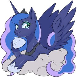 Size: 547x547 | Tagged: safe, artist:mococo, princess luna, alicorn, pony, g4, cloud, crown, cute, female, hoof shoes, jewelry, lunabetes, mare, on a cloud, regalia, simple background, solo, white background