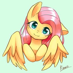 Size: 1222x1222 | Tagged: safe, artist:lp9hsa, fluttershy, pegasus, pony, g4, bust, cute, daaaaaaaaaaaw, female, front view, full face view, green background, head tilt, hooves to the chest, looking at you, mare, one ear down, portrait, shyabetes, simple background, smiling, solo