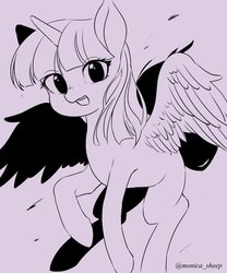 Size: 1025x1231 | Tagged: safe, artist:lp9hsa, twilight sparkle, alicorn, pony, g4, cute, female, looking at you, mare, missing cutie mark, monochrome, open mouth, solo, twiabetes, twilight sparkle (alicorn)