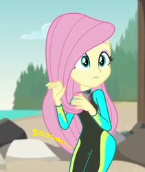 Size: 394x466 | Tagged: safe, edit, edited screencap, editor:thedarkpony, screencap, fluttershy, equestria girls, g4, my little pony equestria girls: better together, unsolved selfie mysteries, clothes, cropped, female, fetish, fluttershy's wetsuit, implied pissing, implied urine, implied wetting, need to pee, omorashi, onomatopoeia, pee edit, peeing in wetsuit, potty emergency, potty time, story included, swimsuit, wetsuit