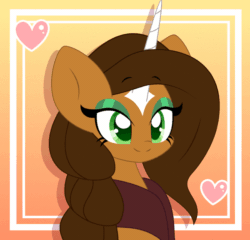 Size: 600x575 | Tagged: safe, artist:sohmasatori, part of a set, oc, oc only, oc:desert rose, pony, unicorn, animated, bust, commission, eyeshadow, female, floating heart, gif, heart, loop, makeup, mare, neckerchief, portrait, solo, ych result