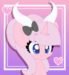 Size: 404x440 | Tagged: safe, artist:sohmasatori, part of a set, oc, oc only, dracony, dragon, hybrid, pony, animated, bow, bust, commission, female, floating heart, gif, hair bow, heart, loop, mare, portrait, solo, ych result