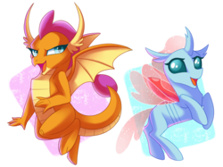 Size: 2732x2048 | Tagged: safe, artist:sacredroses-art, ocellus, smolder, changedling, changeling, dragon, g4, dragoness, duo, female, high res, simple background, transparent background