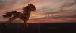 Size: 1342x596 | Tagged: safe, artist:ststayss, oc, oc only, pegasus, pony, running, solo, sunset