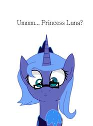 Size: 771x1037 | Tagged: safe, artist:mr100dragon100, artist:star-gaze-pony, princess luna, pony, comic:ummm... princess luna?, g4, bust, comic cover, female, glasses, portrait, s1 luna, simple background, solo, white background