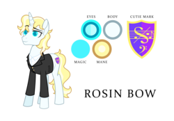 Size: 3000x2082 | Tagged: safe, artist:etherium-apex, oc, oc only, oc:rosin bowe, pony, unicorn, base used, clothes, high res, male, reference sheet, solo, stallion, suit