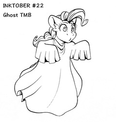 Size: 1440x1514 | Tagged: safe, artist:tillie-tmb, pinkie pie, earth pony, ghost, pony, g4, bipedal, clothes, costume, female, ghost costume, halloween, halloween costume, holiday, inktober, inktober 2019, monochrome, solo
